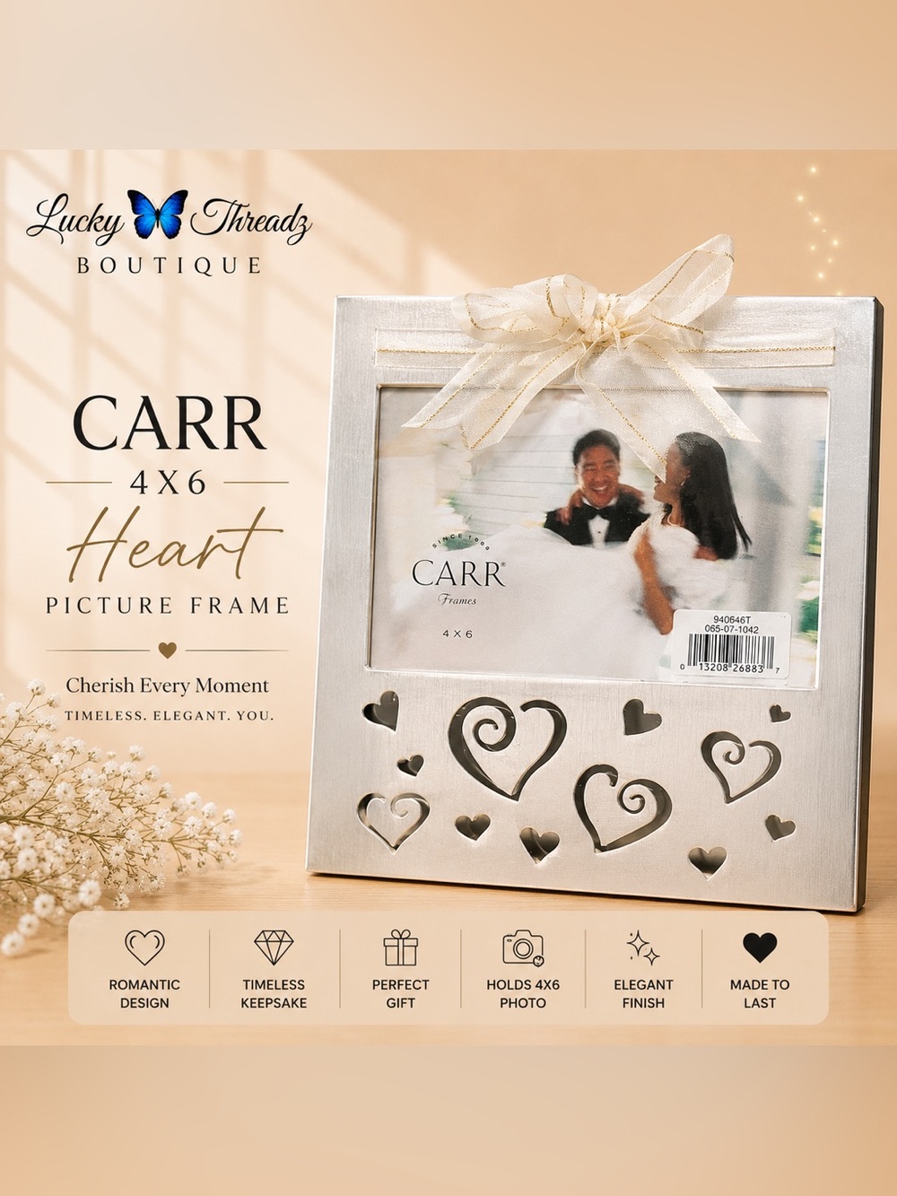 Carr Silver 4x6 Gold Cutout Hearts Picture Frame Wedding Anniversary Gift NWT